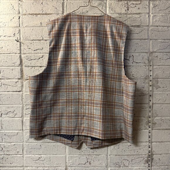 Murano Men’s Plaid Suit Vest – Size XL – Brown & Gray Checkered - Picture 6 of 10